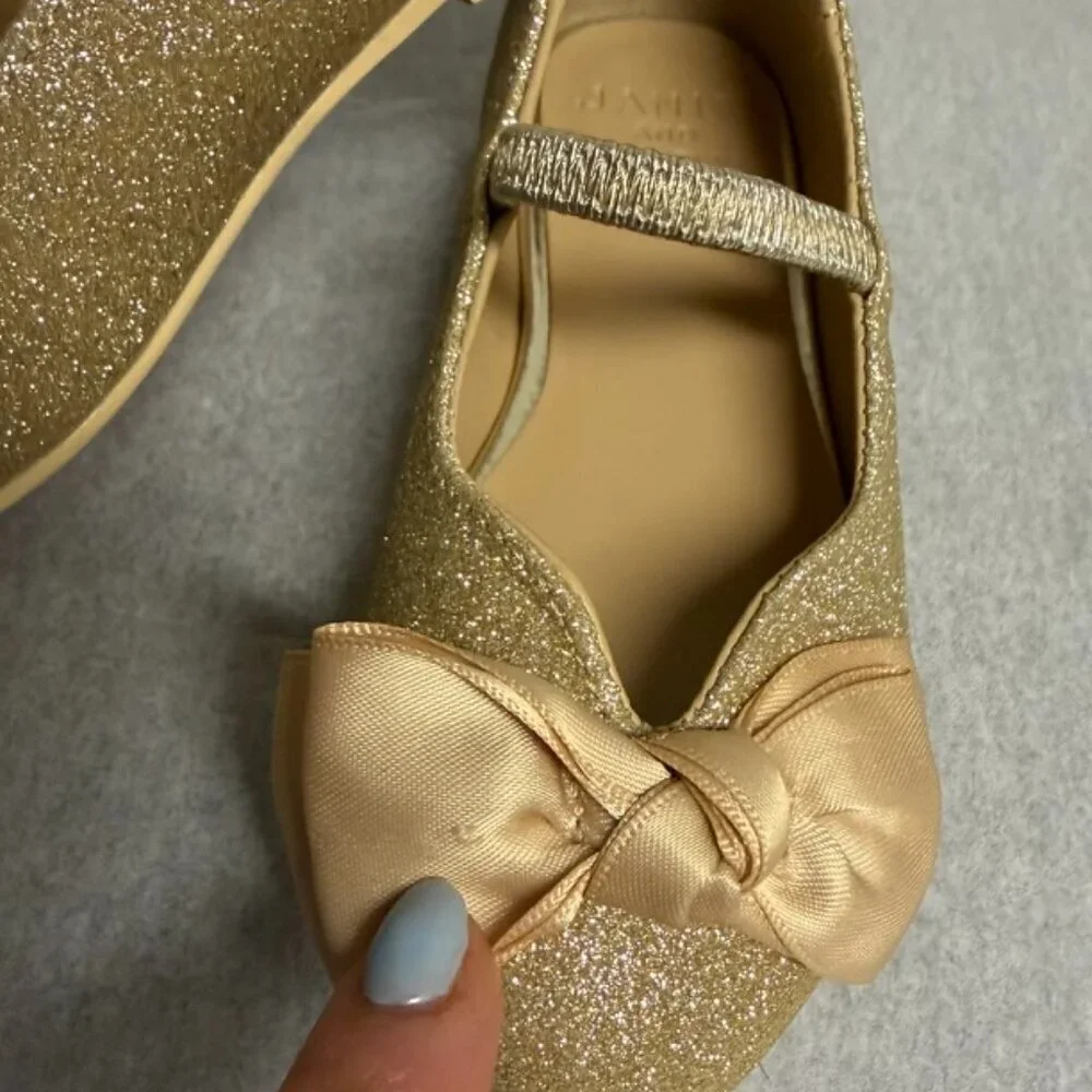 Janie and Jack Gold Sparkle Bow Ballet Flat Shoe Little Girls Toddler 7 Fancy